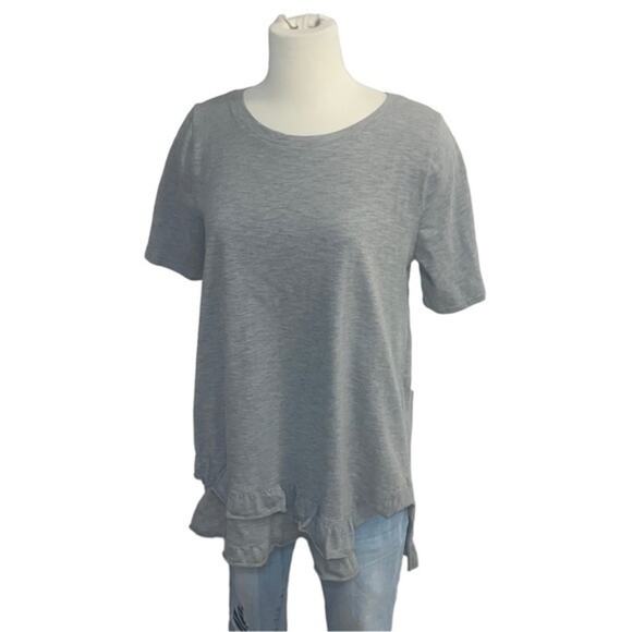 Easel Ruffle Hem Top Short Sleeve Asymmetrical Heather Gray T-shirt size large - Picture 8 of 9
